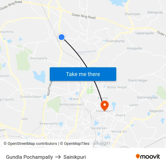 Gundla Pochampally to Sainikpuri map