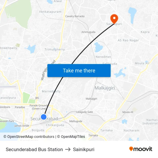 Secunderabad Bus Station to Sainikpuri map