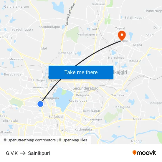 G.V.K to Sainikpuri map