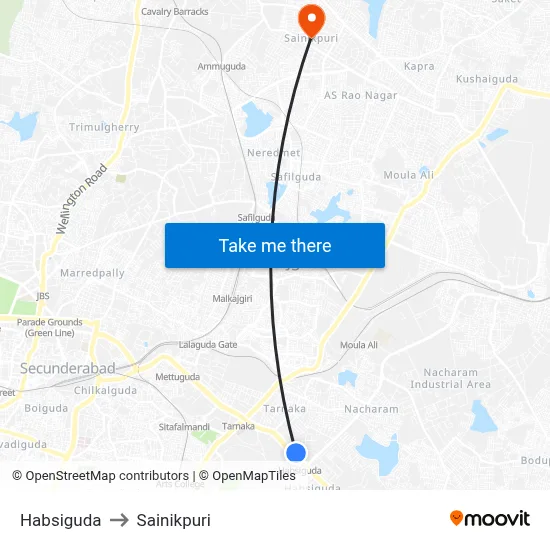 Habsiguda to Sainikpuri map