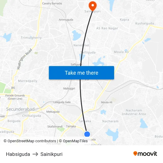 Habsiguda to Sainikpuri map