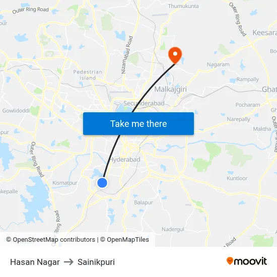 Hasan Nagar to Sainikpuri map