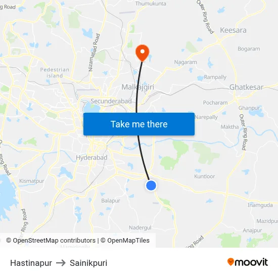 Hastinapur to Sainikpuri map