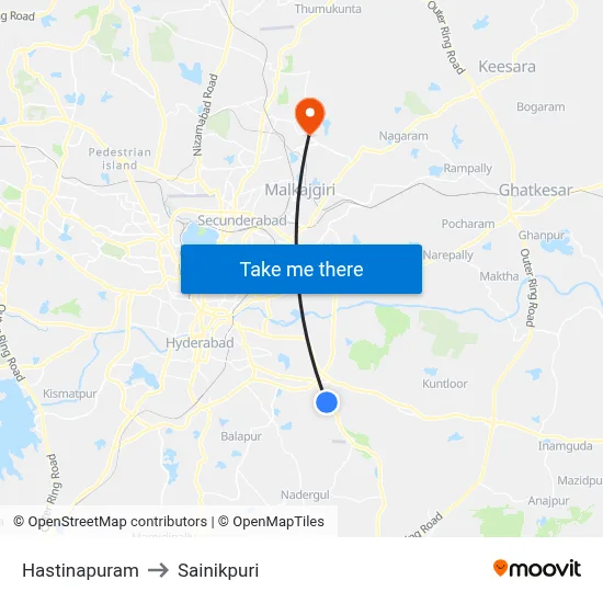 Hastinapuram to Sainikpuri map