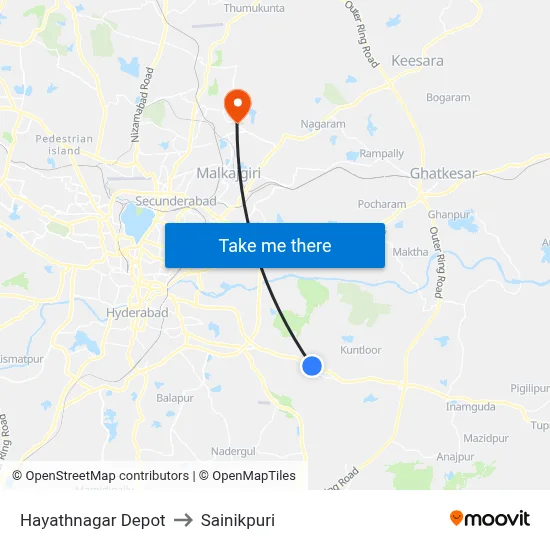 Hayathnagar Depot to Sainikpuri map