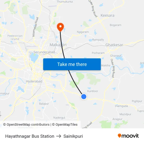 Hayathnagar Bus Station to Sainikpuri map