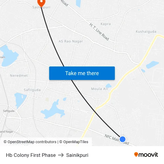 Hb Colony First Phase to Sainikpuri map