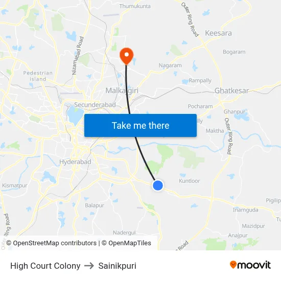 High Court Colony to Sainikpuri map