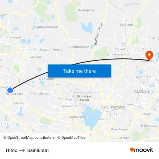 Hitex to Sainikpuri map