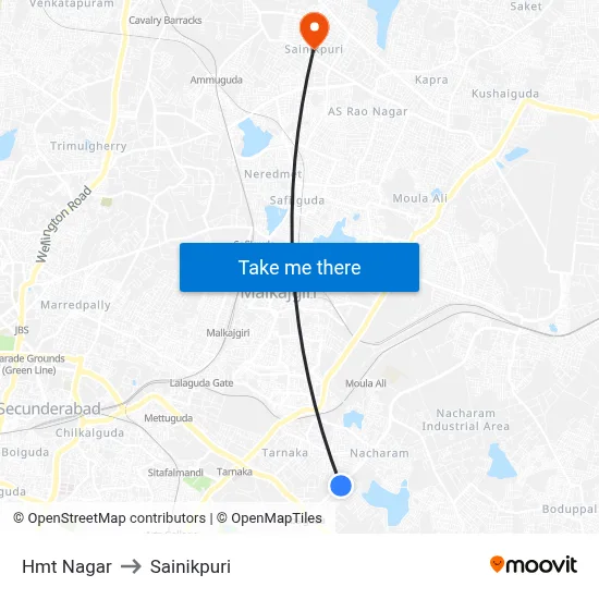 Hmt Nagar to Sainikpuri map