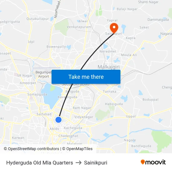 Hyderguda Old Mla Quarters to Sainikpuri map