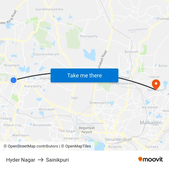 Hyder Nagar to Sainikpuri map