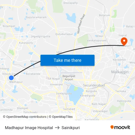 Madhapur Image Hospital to Sainikpuri map