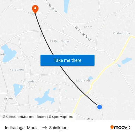 Indiranagar Moulali to Sainikpuri map