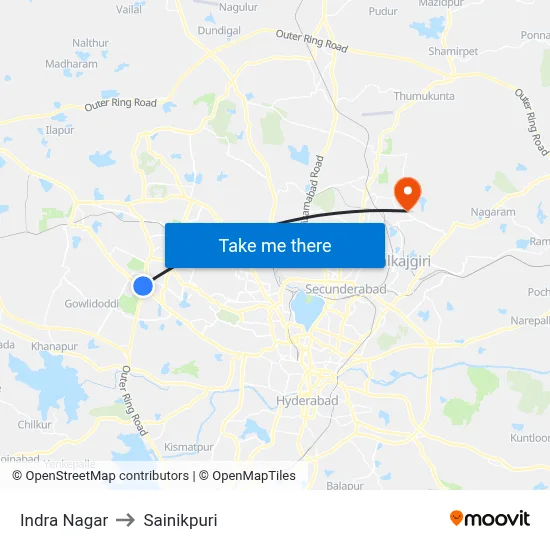 Indra Nagar to Sainikpuri map