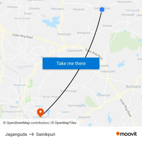 Jaganguda to Sainikpuri map