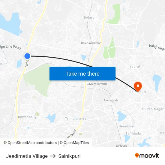 Jeedimetla Village to Sainikpuri map
