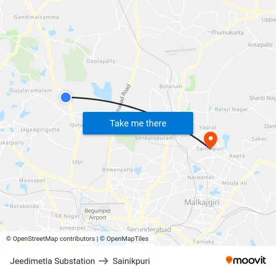 Jeedimetla Substation to Sainikpuri map