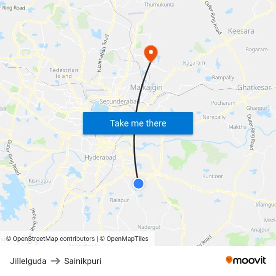 Jillelguda to Sainikpuri map