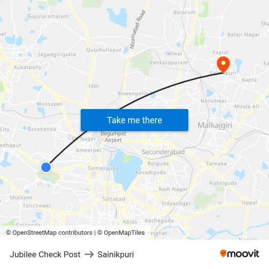 Jubilee Check Post to Sainikpuri map
