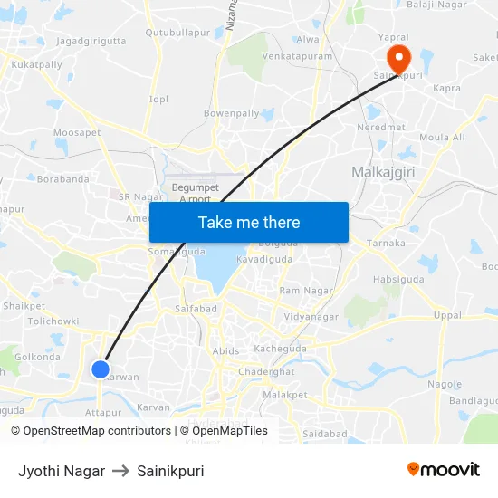 Jyothi Nagar to Sainikpuri map
