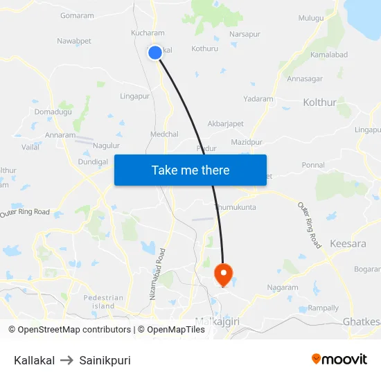 Kallakal to Sainikpuri map