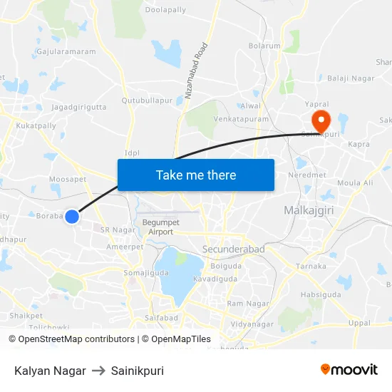 Kalyan Nagar to Sainikpuri map