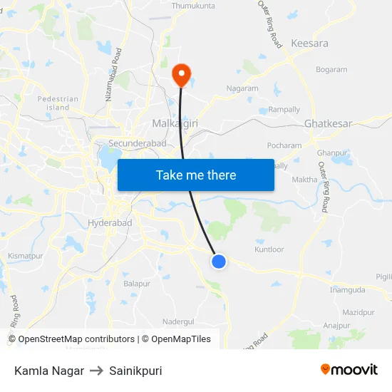 Kamla Nagar to Sainikpuri map