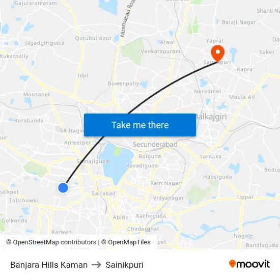 Banjara Hills Kaman to Sainikpuri map