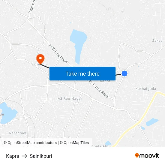 Kapra to Sainikpuri map