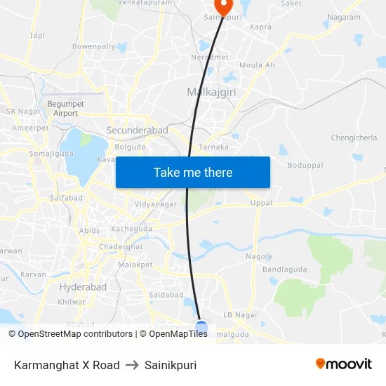 Karmanghat X Road to Sainikpuri map