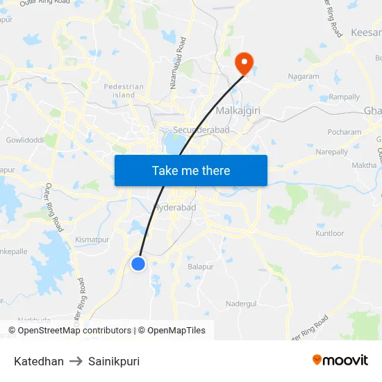 Katedhan to Sainikpuri map