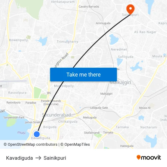 Kavadiguda to Sainikpuri map
