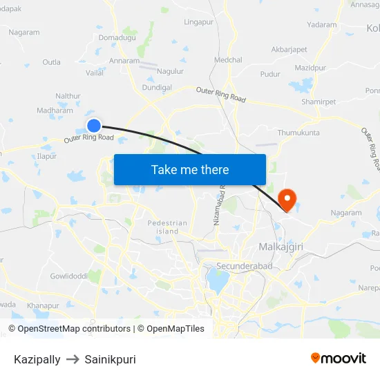 Kazipally to Sainikpuri map