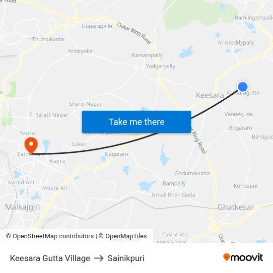 Keesara Gutta Village to Sainikpuri map