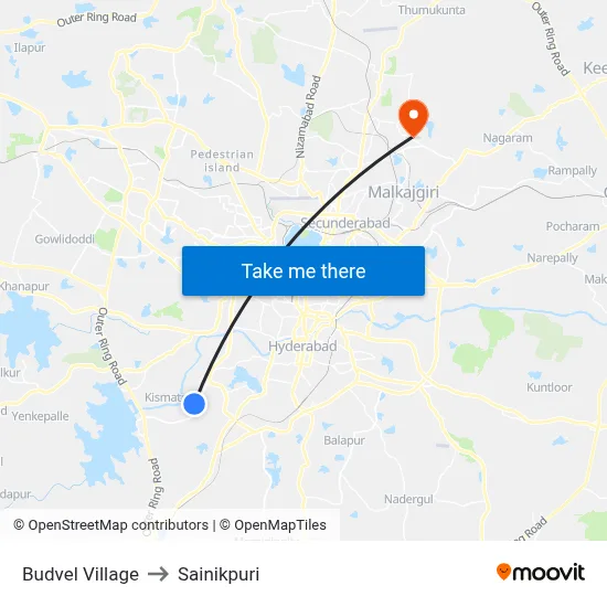 Budvel Village to Sainikpuri map