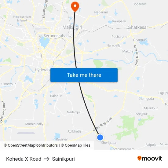 Koheda X Road to Sainikpuri map