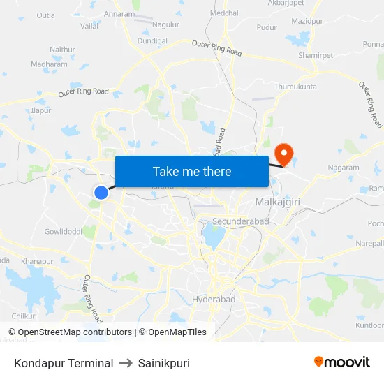 Kondapur Terminal to Sainikpuri map