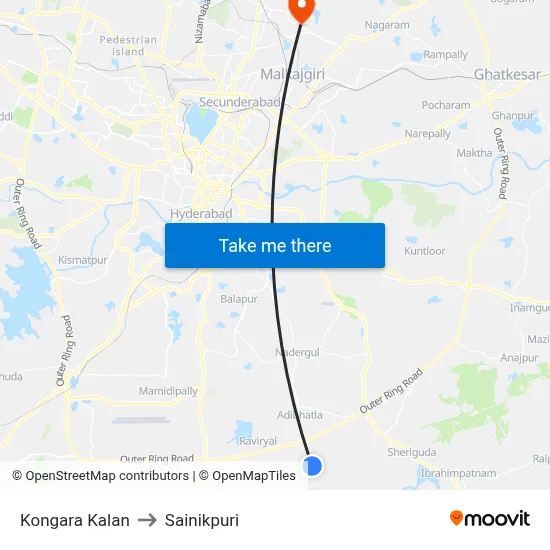 Kongara Kalan to Sainikpuri map