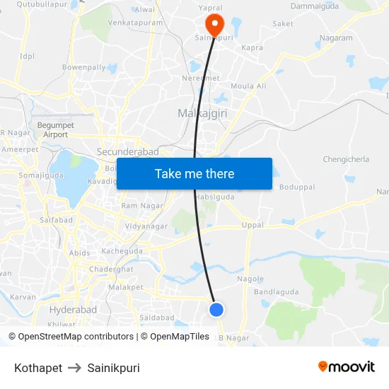 Kothapet to Sainikpuri map
