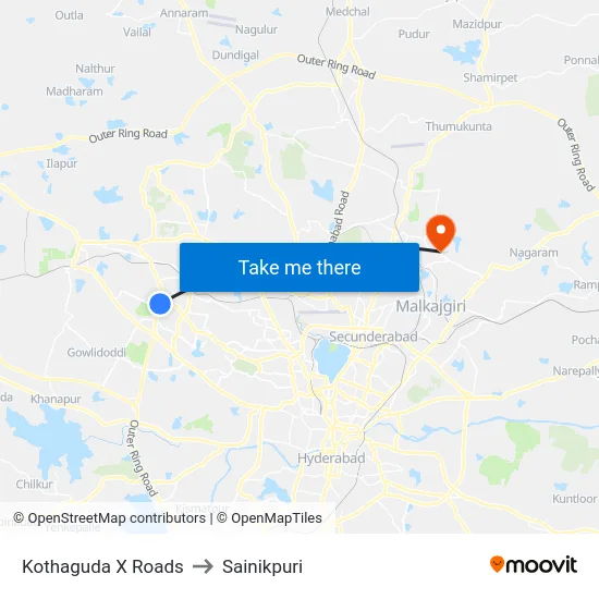 Kothaguda X Roads to Sainikpuri map