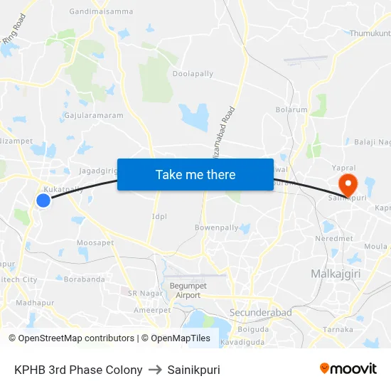 KPHB 3rd Phase Colony to Sainikpuri map