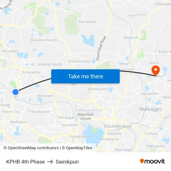 KPHB 4th Phase to Sainikpuri map