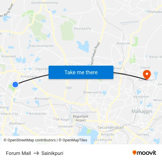 Forum Mall to Sainikpuri map