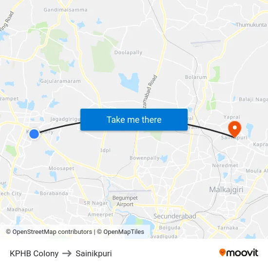 KPHB Colony to Sainikpuri map