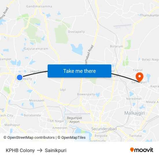 KPHB Colony to Sainikpuri map