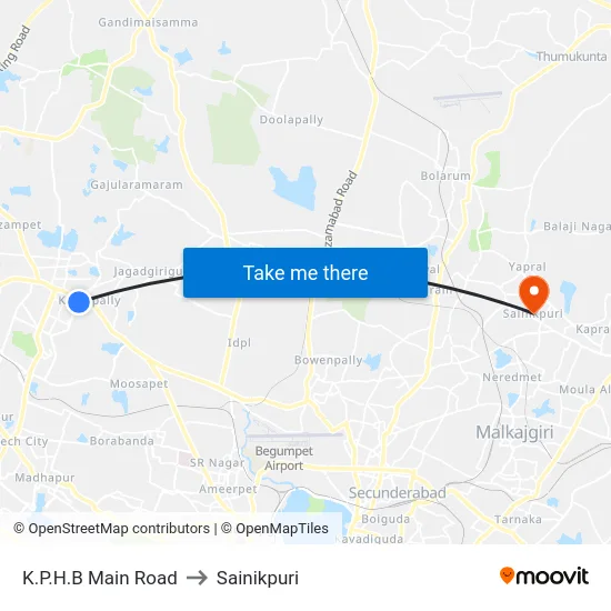K.P.H.B Main Road to Sainikpuri map