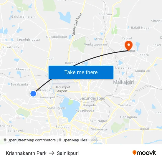 Krishnakanth Park to Sainikpuri map
