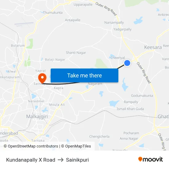 Kundanapally X Road to Sainikpuri map