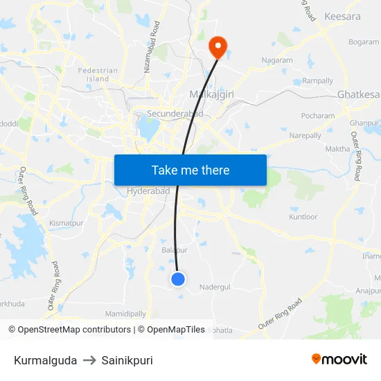 Kurmalguda to Sainikpuri map